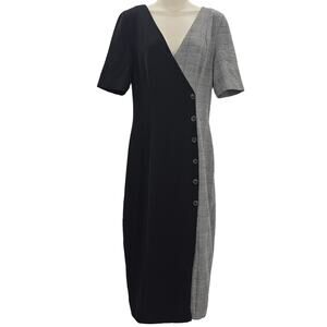 Fame & Partners Womans size 6 Everly Plaid and Black Career Midi Dress V-Neck